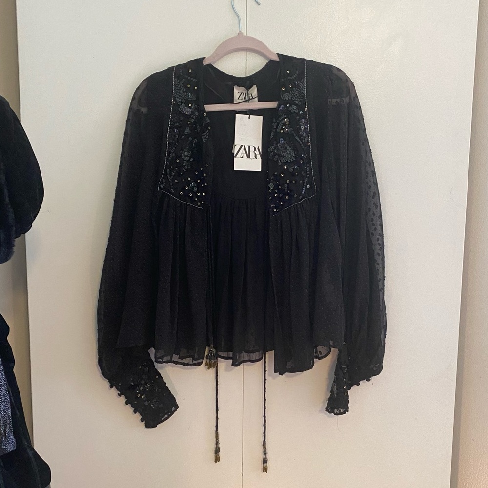 🎈SOLD🎈ZARA Black Jacket / Sweater / Top Velvet Sparkle Beading Sequins